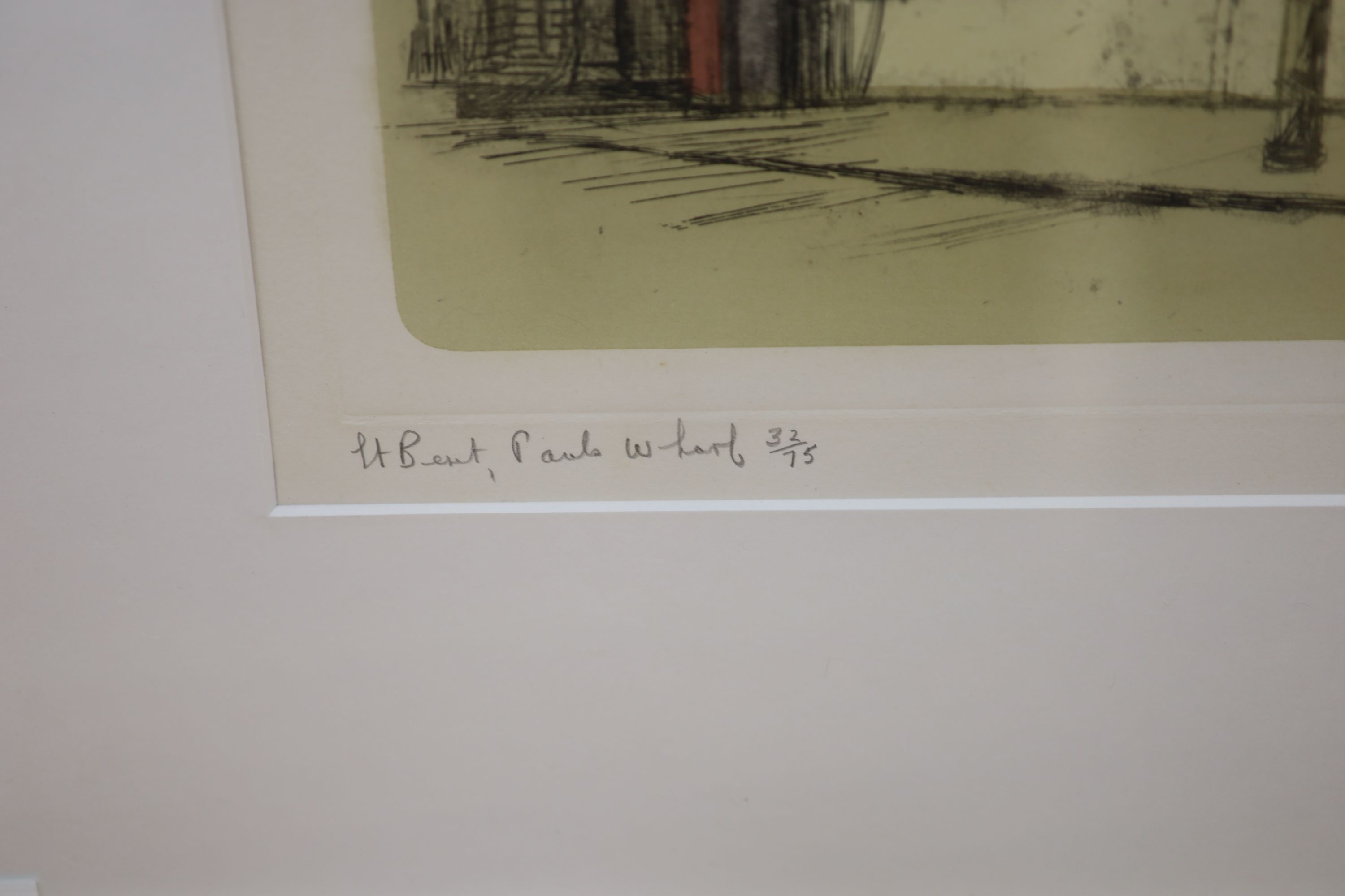 Richard Beer, coloured etching with aquatints, Pauls Wharf, signed in pencil, 32/75, 60 x 40cm